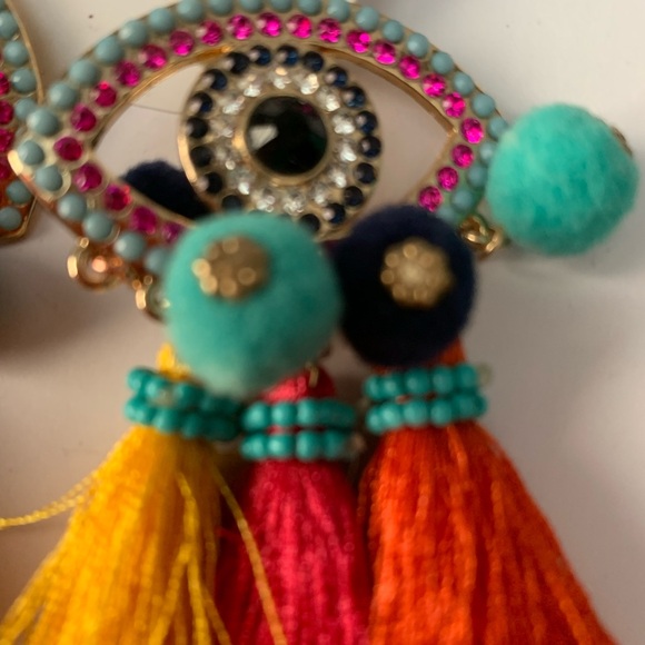 Aldo Multicolour Eye Tassel Statement Earrings Turquoise Red Yellow Pink Black - Picture 7 of 9